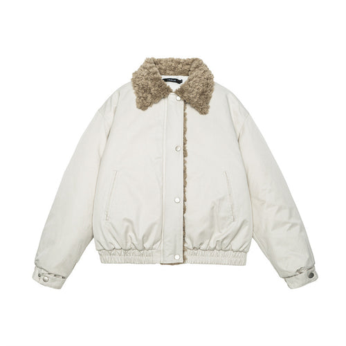 Damen Kurz geschnittene Teddy-gefütterte Blousonjacke mit Webpelzkragen Shop Nory