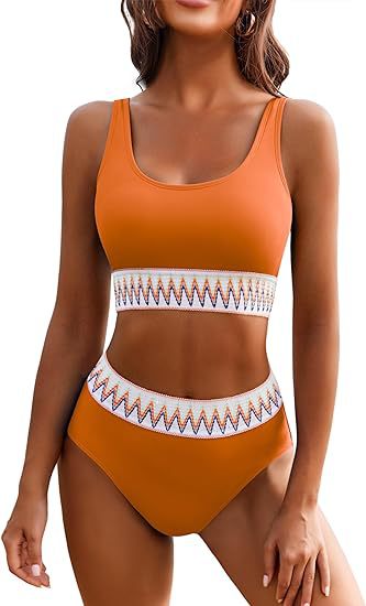 Damen Hochgeschnittener Sport-Bikini mit farbigem Bund