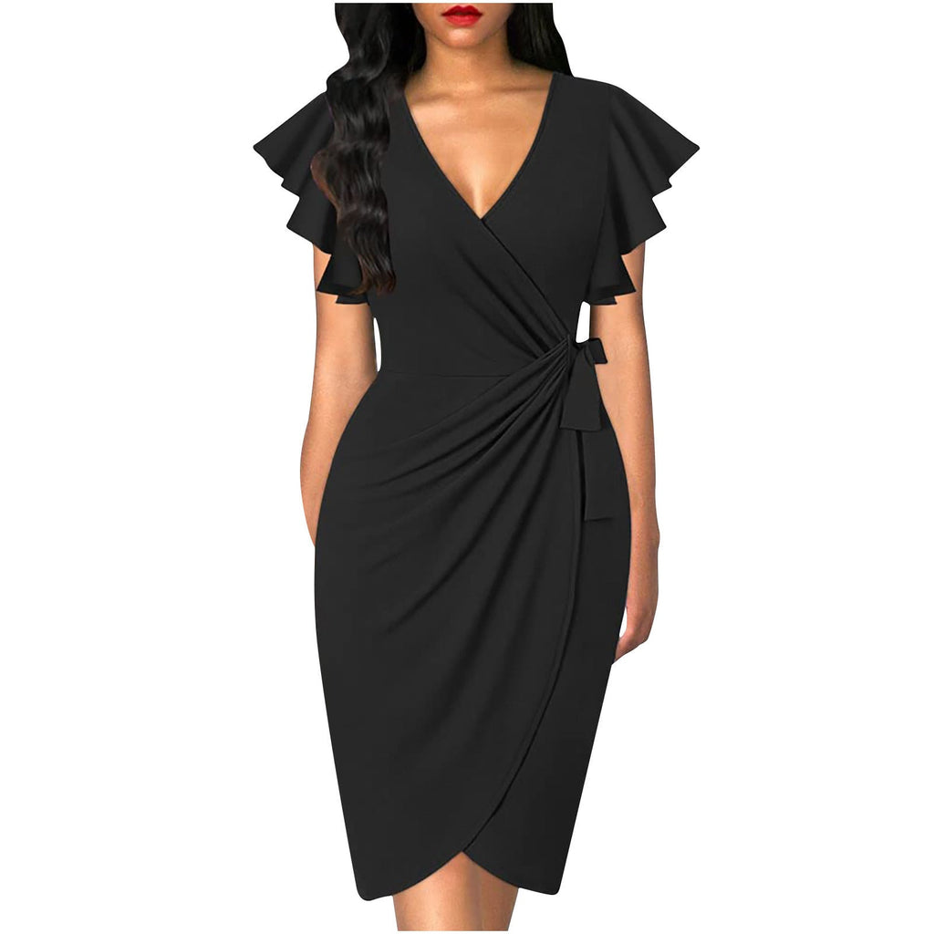 Damen Wickelkleid mit Rüschendetails und elastischem Tailleneinsatz