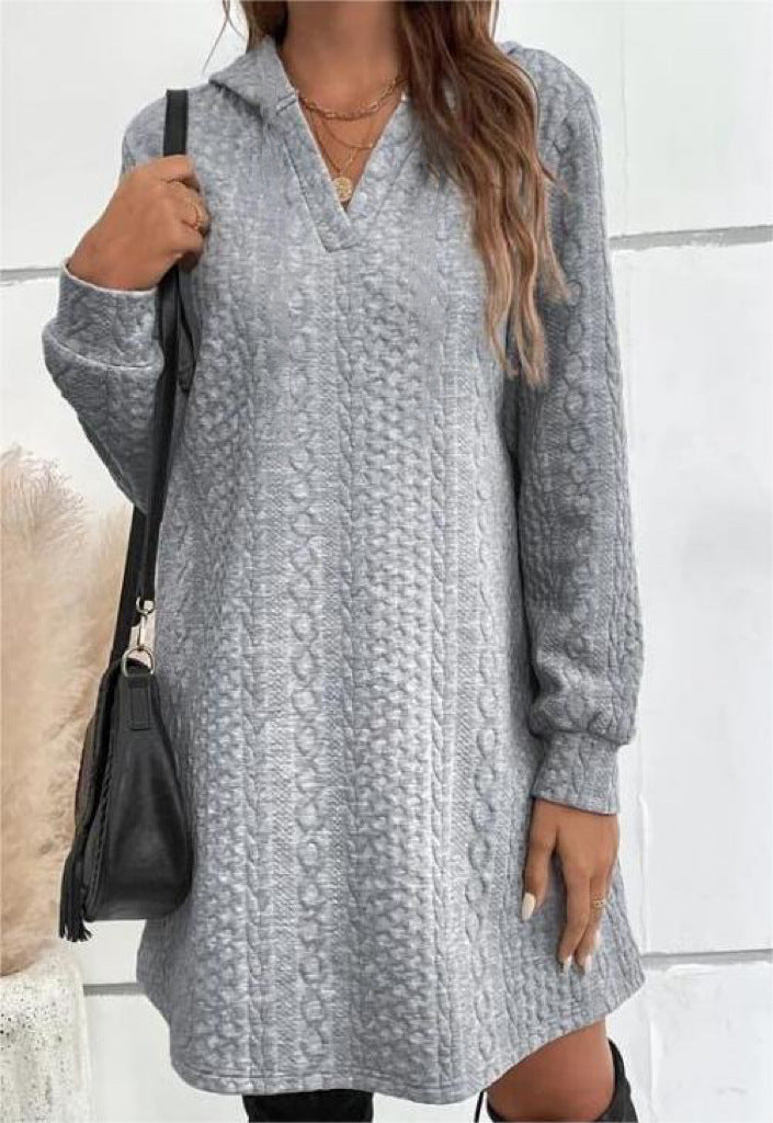 Damen Lässiges Strukturiertes Kapuzen‑Strickkleid im Tunika‑Schnitt Shop Nory