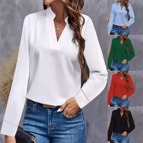 Damen Bluse mit Stehkragen und langen Ärmeln