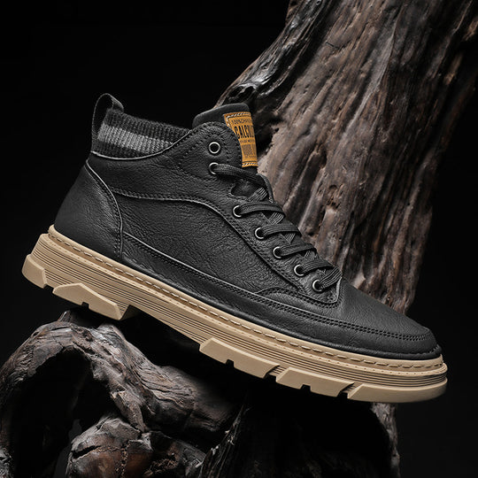 Herren lederoptik High-Top City-Boot Sneaker mit gestricktem Schaftkragen und stoßdämpfender Profilsohle Shop Nory