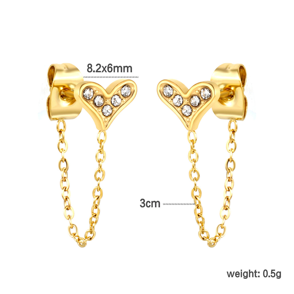 Damen Ohrstecker im Herz-Design mit goldenen Akzenten und Kettenverbindung Shop Nory