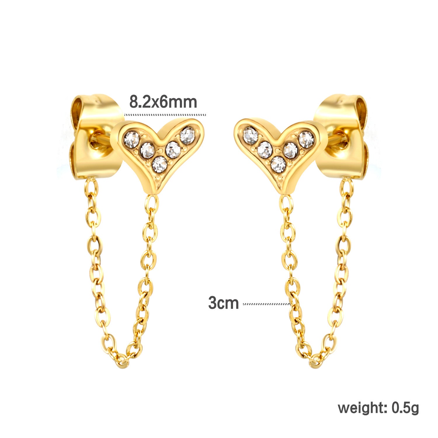 Damen Ohrstecker im Herz-Design mit goldenen Akzenten und Kettenverbindung Shop Nory