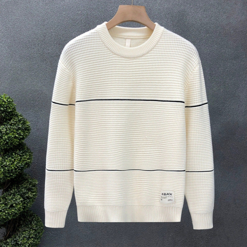 Unisex Strukturierter Waffelstrick-Pullover mit feinen Kontraststreifen Shop Nory