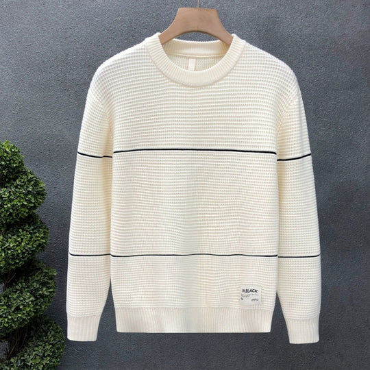 Unisex Strukturierter Waffelstrick-Pullover mit feinen Kontraststreifen Shop Nory