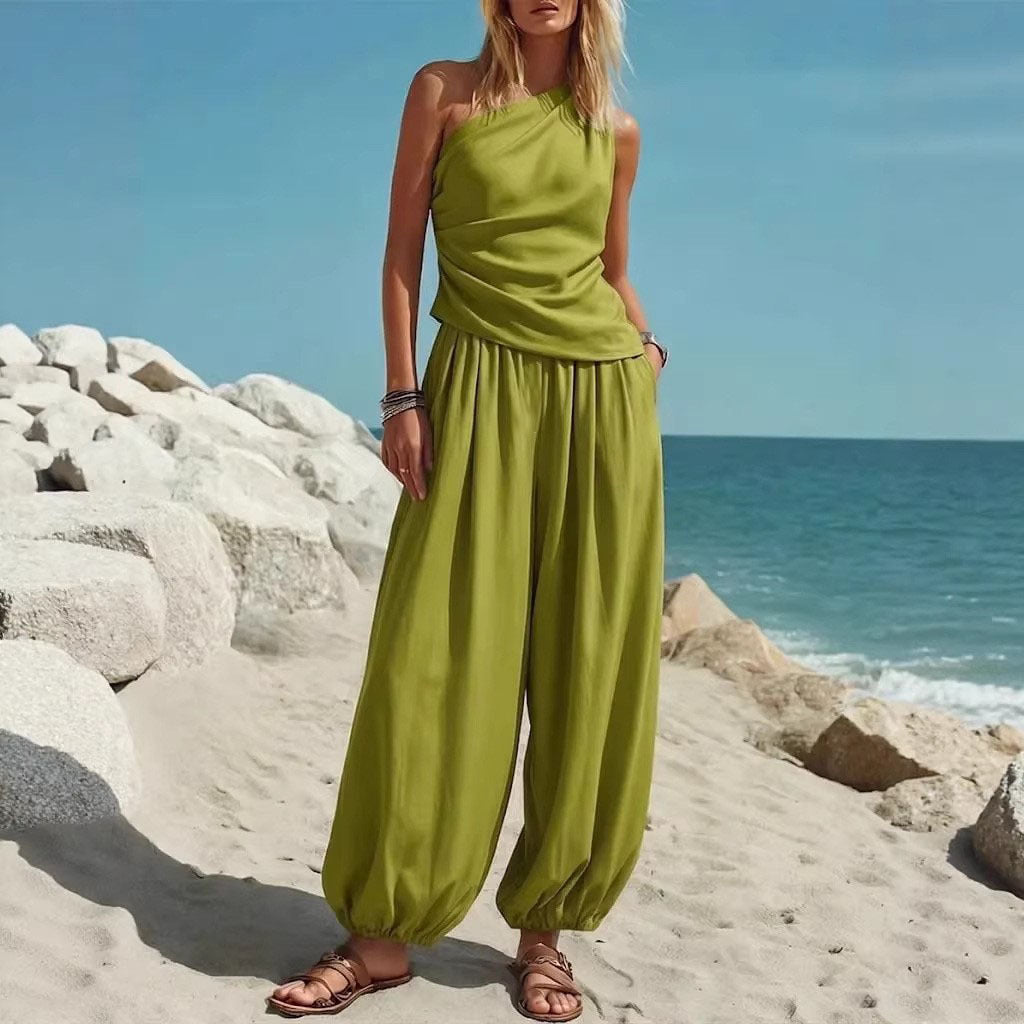 Damen Elegantes Einteiler-Outfit mit Fließendem Schnitt und One-Shoulder-Design