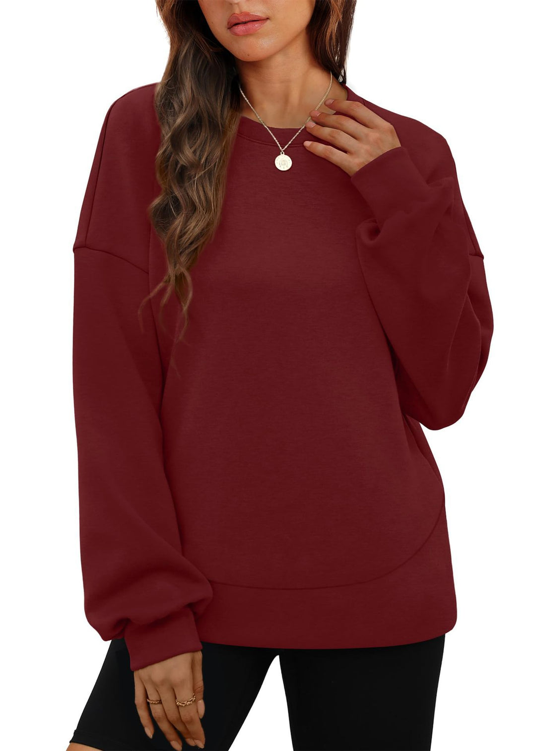 Damen nan lässiges Oversize Rundhals-Sweatshirt mit überschnittener Schulter gerundetem Saum und weichem Innenfutter Shop Nory