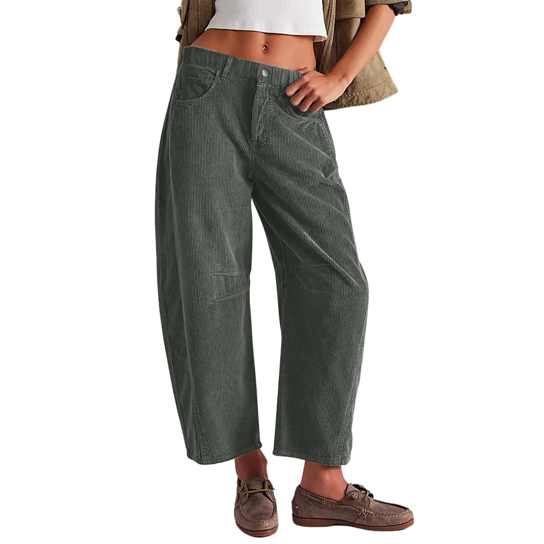 Damen Weite Cordhose mit hoher Taille, Cropped-Bein und Eingriffstaschen Shop Nory