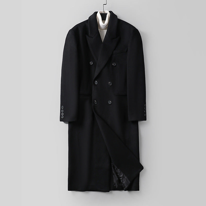 Herren Klassischer Doppelreiher-Longcoat aus Wollmischung mit Schalkragen und feiner Innenfutterverarbeitung Shop Nory
