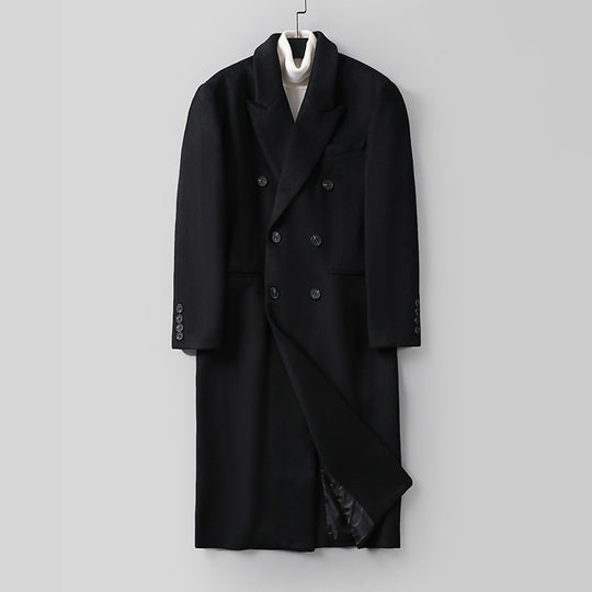 Herren Klassischer Doppelreiher-Longcoat aus Wollmischung mit Schalkragen und feiner Innenfutterverarbeitung Shop Nory