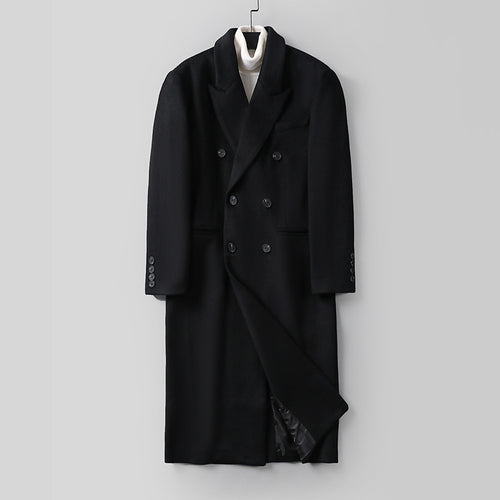 Herren Klassischer Doppelreiher-Longcoat aus Wollmischung mit Schalkragen und feiner Innenfutterverarbeitung Shop Nory