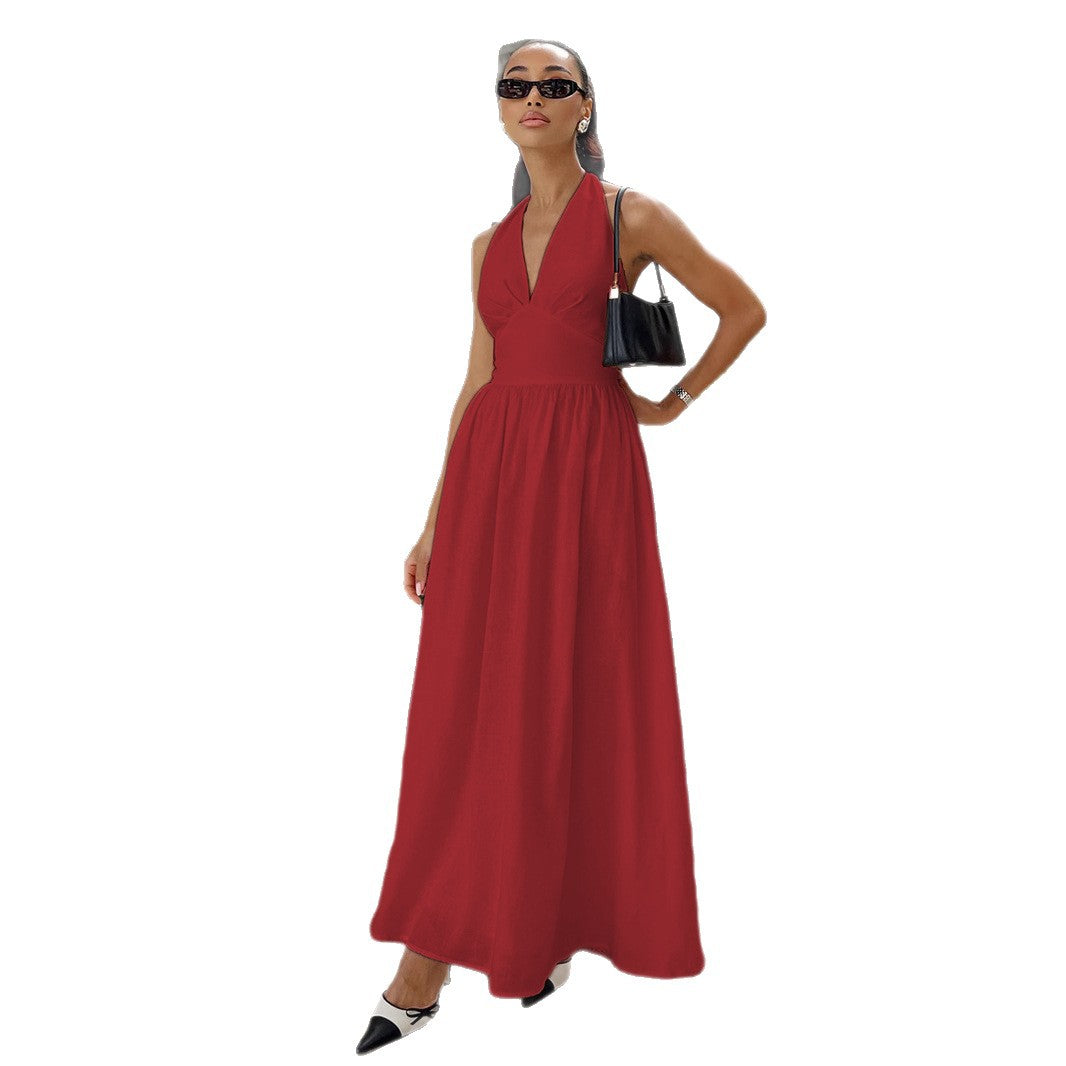 Damen Elegantes Maxikleid mit tiefem V-Ausschnitt und fließendem Schnitt