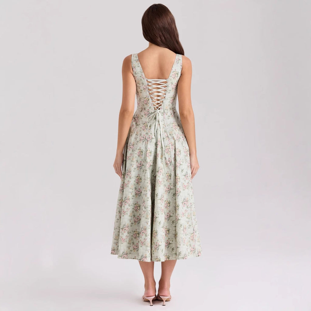 Damen Floral Maxikleid mit schmalen Trägern und seitlichen Taschen Shopnory