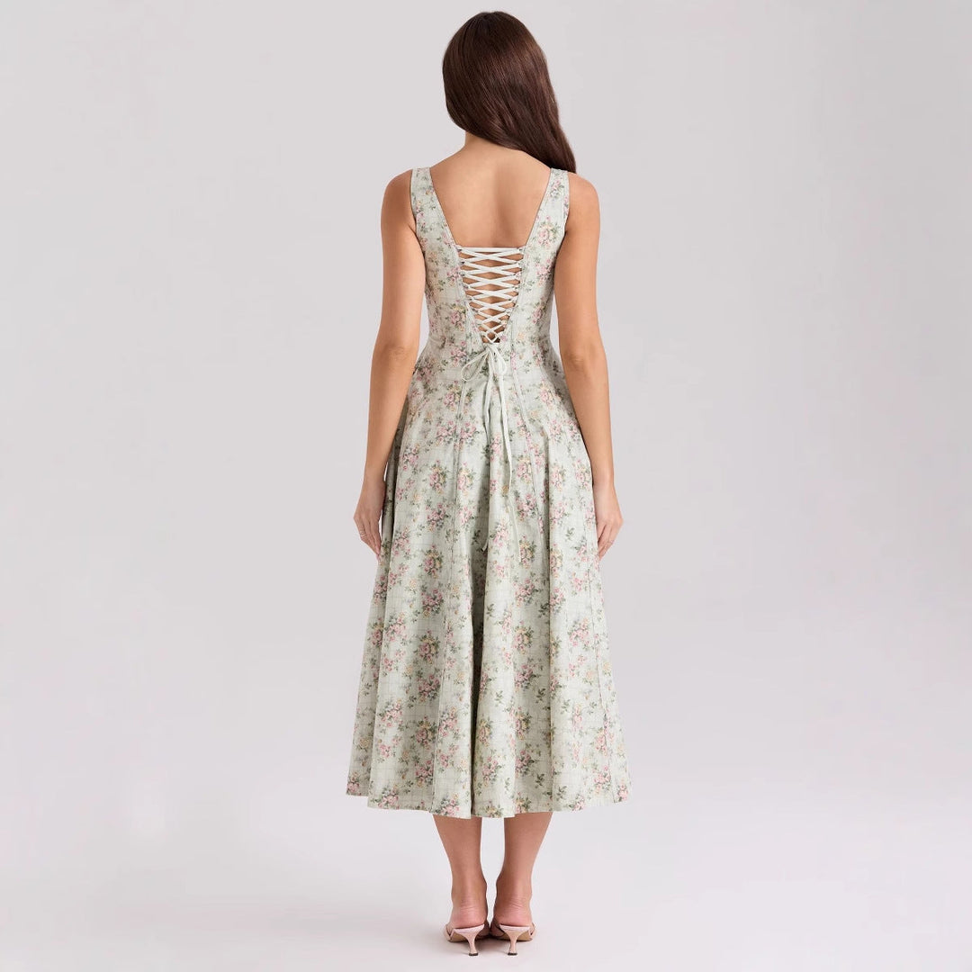Damen Floral Maxikleid mit schmalen Trägern und seitlichen Taschen Shopnory
