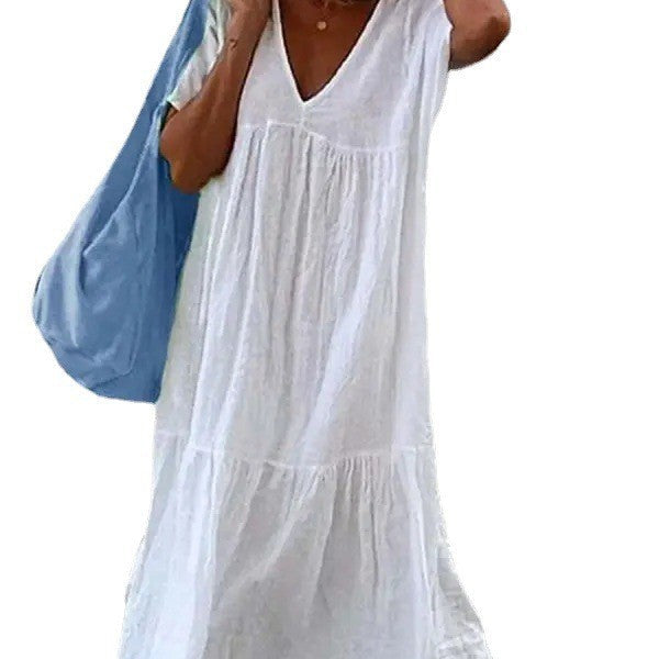 Damen lässiges Sommerkleid mit V-Ausschnitt und voluminösem Rock