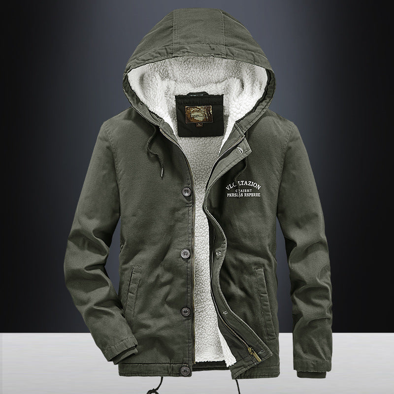 Herren Canvas-Kapuzenjacke mit durchgehendem Teddyfutter, Zwei-Wege-Reißverschluss und Kordzugsaum Shop Nory