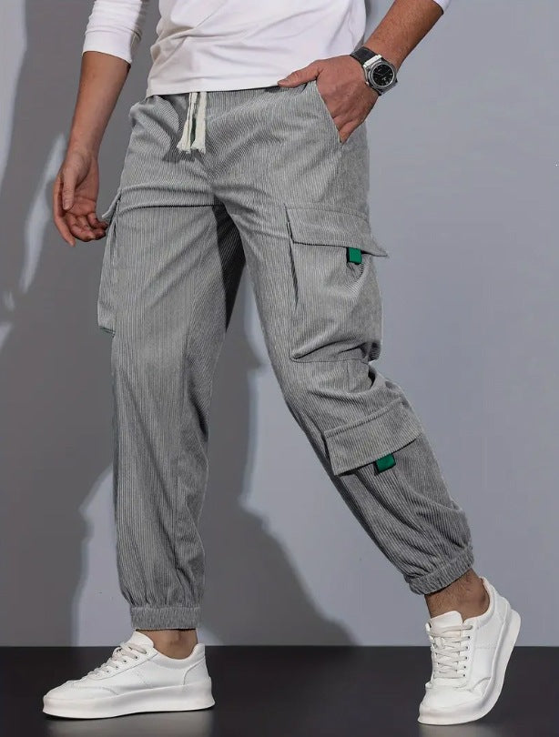 Herren Cord-Cargo-Jogginghose mit Tunnelzug und multifunktionalen Klapp- & Reißverschlusstaschen Shop Nory