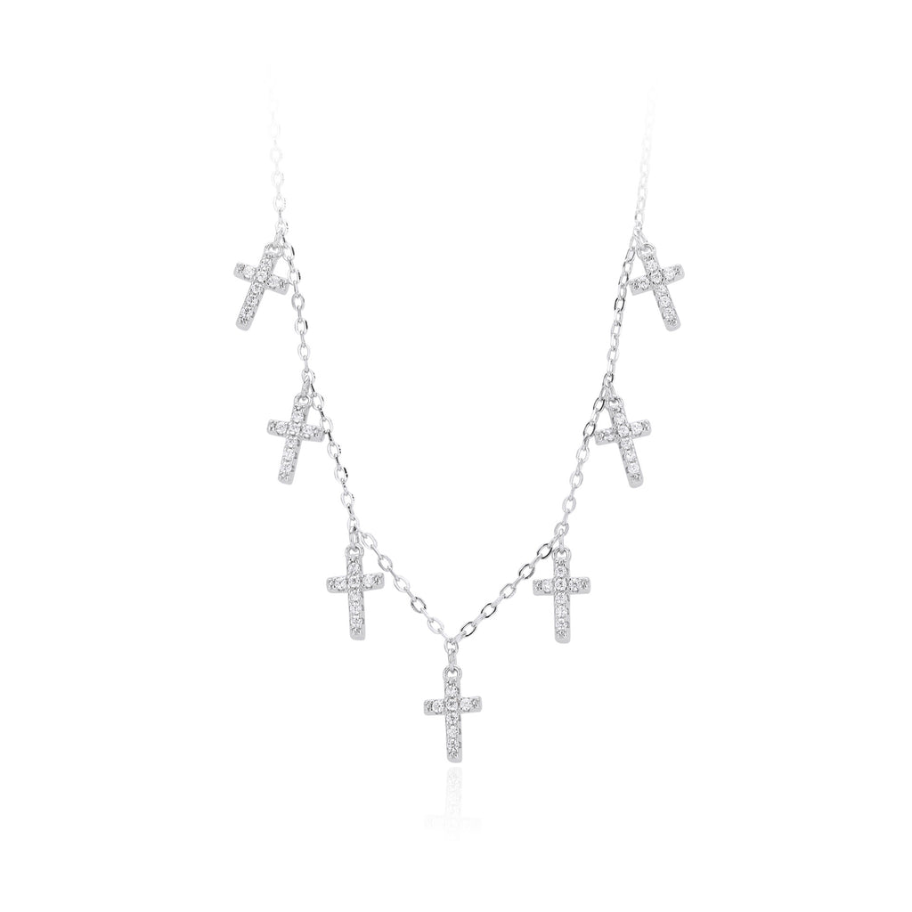 Damen Halskette mit funkelnden Kreuzanhängern aus 925 Sterling Silber Shop Nory