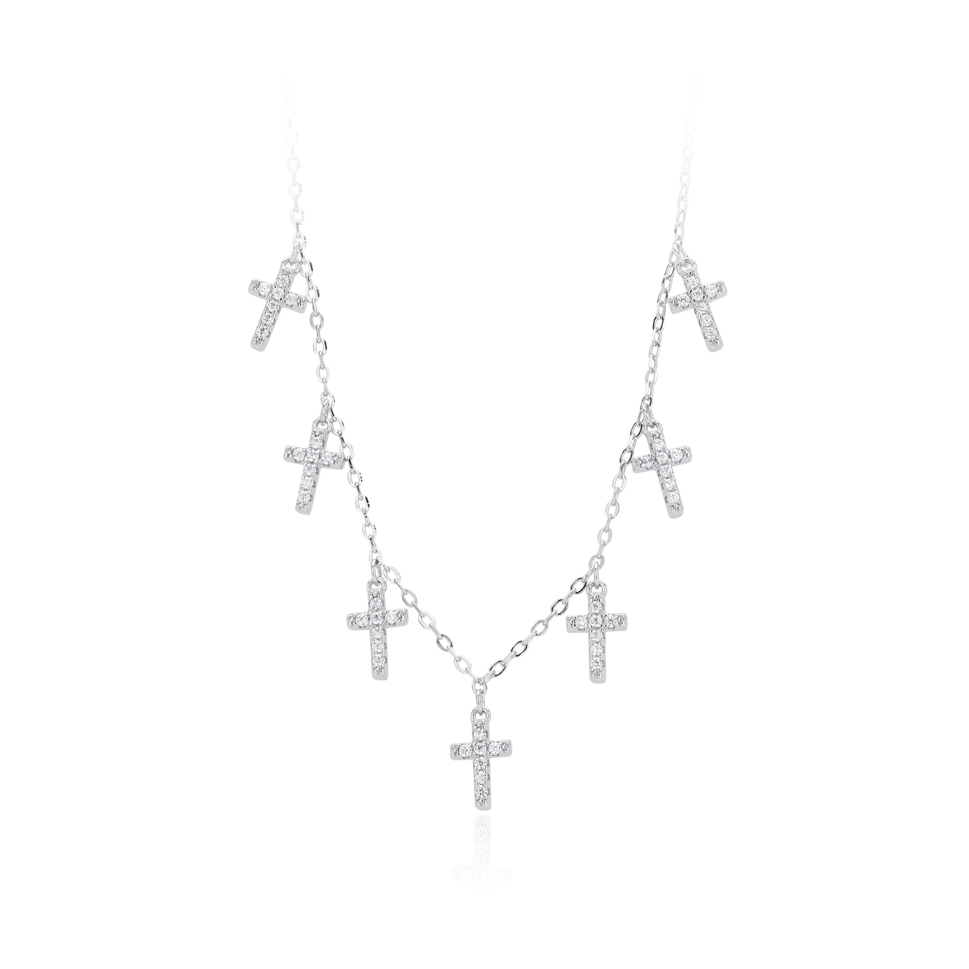 Damen Halskette mit funkelnden Kreuzanhängern aus 925 Sterling Silber Shop Nory