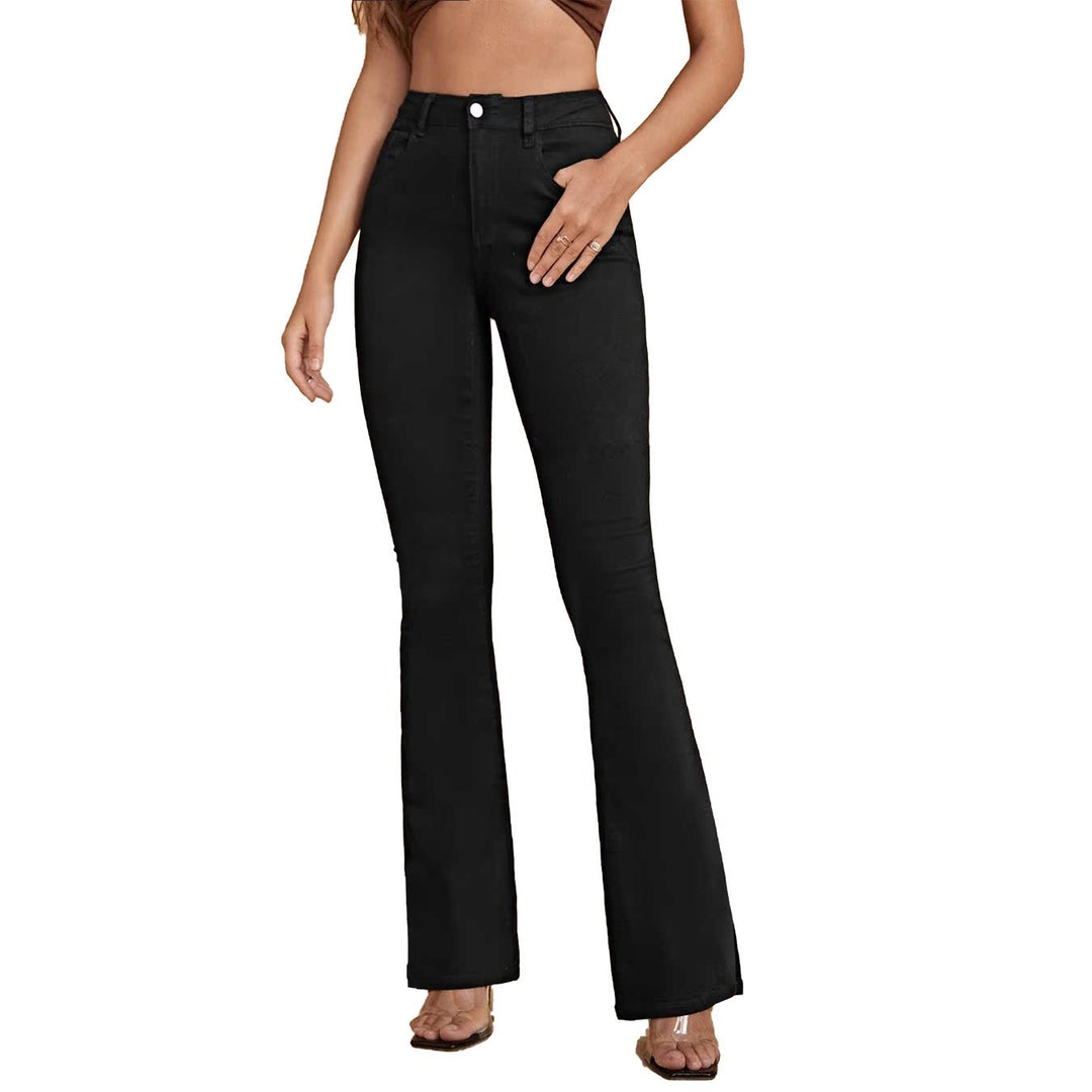 Damen taillenhohe Schlaghose aus Stretch-Denim mit Mittelnaht und figurformendem Schnitt Shop Nory