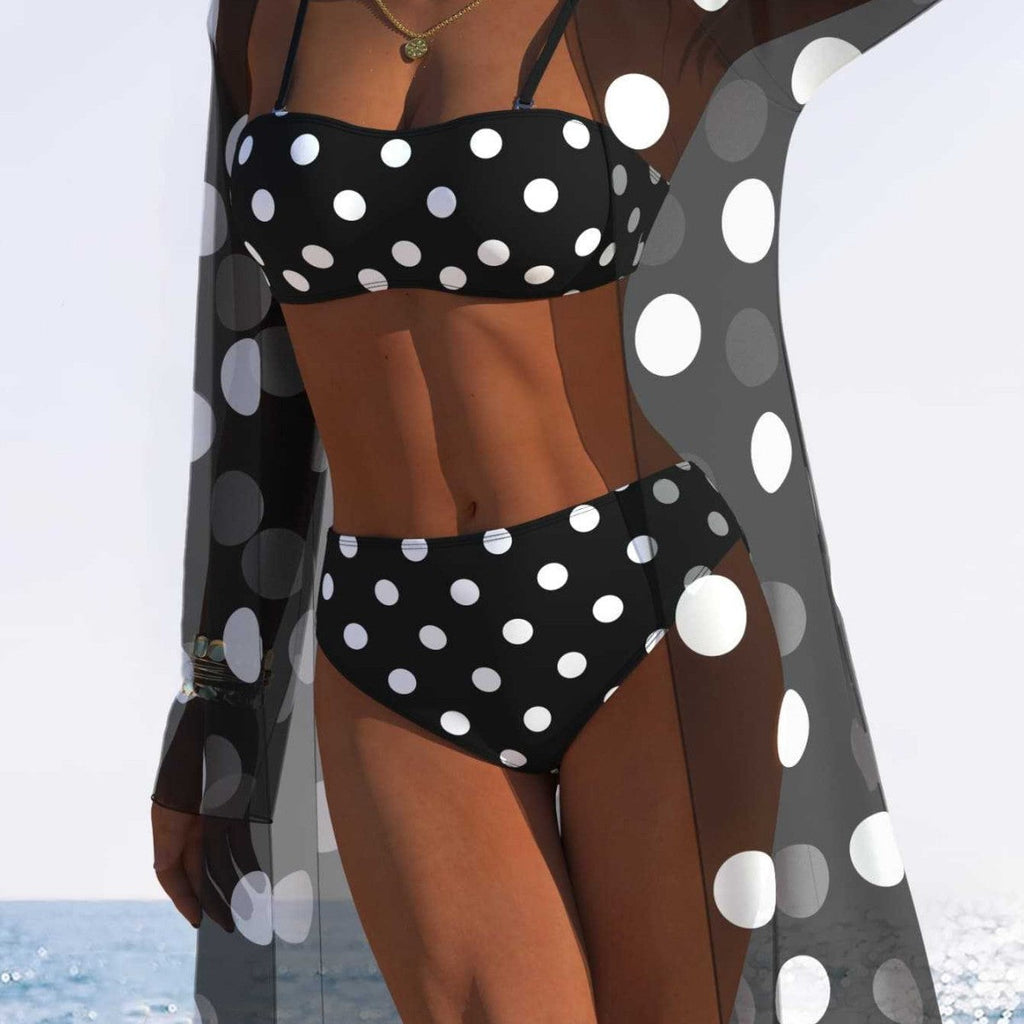 Damen Bikini-Set mit gepolstertem Bustier-Oberteil und elegantem Chiffon-Cover-Up Shopnory