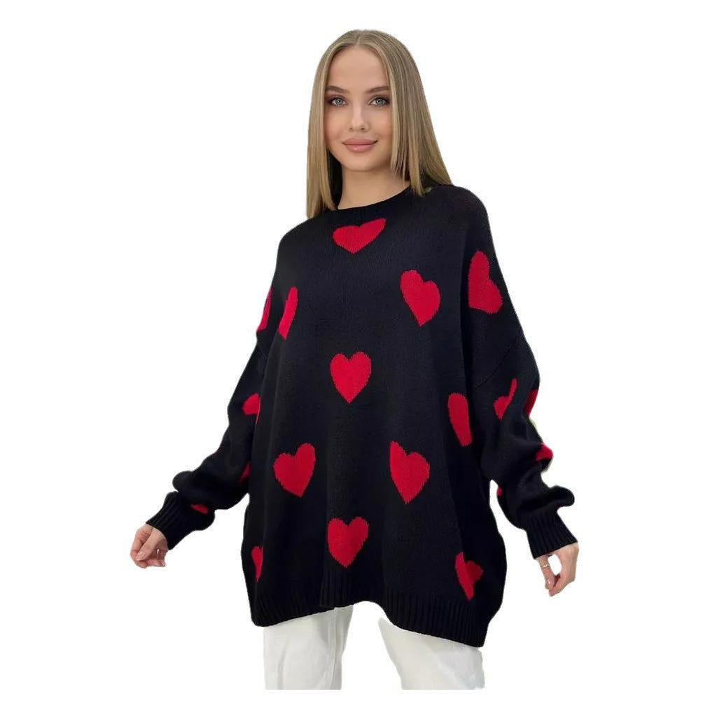 Damen Oversize Strickpullover mit Herz‑Motiv, Rippbündchen & weiter Silhouette Shop Nory