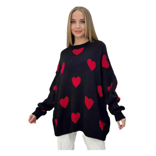Damen Oversize Strickpullover mit Herz‑Motiv, Rippbündchen & weiter Silhouette Shop Nory