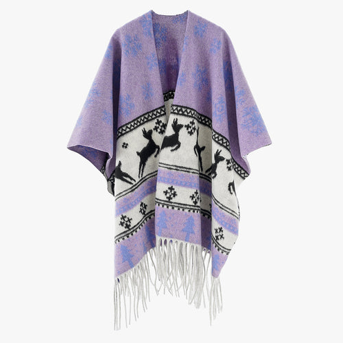 Damen Oversize-Poncho mit Norweger-Motiv und Fransen aus Wollmix Shop Nory