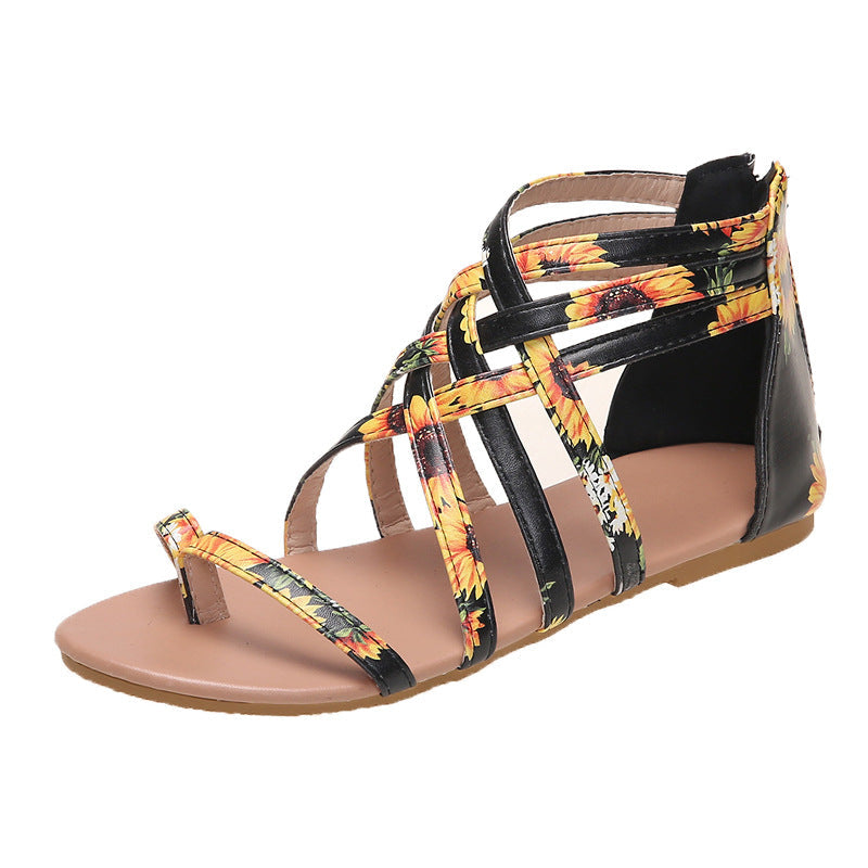 Damen Sommerliche Zehentrenner Sandalen mit floralem Design