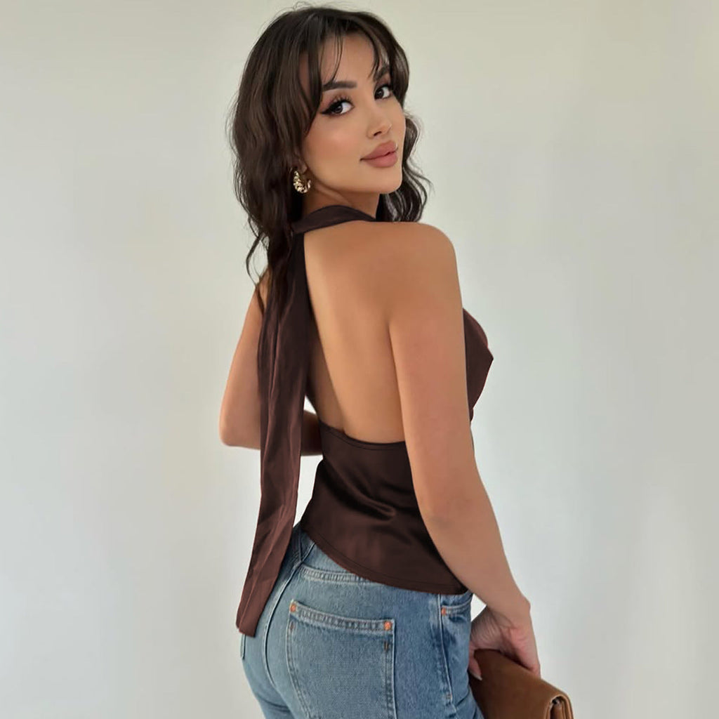 Damen Elegantes Open-Back Top mit langem Rückenausschnitt Shopnory