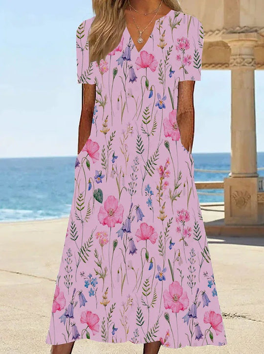Damen Blumengemusterte Sommerkleid mit Taschen