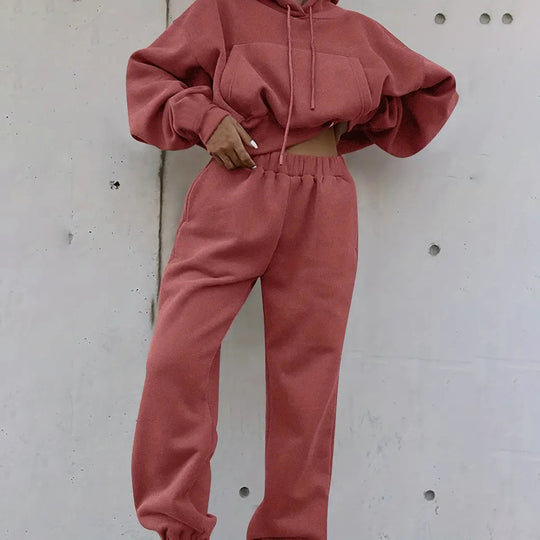 Damen lässiges Oversize-Kapuzen-Sweatset mit Cropped-Hoodie und Highwaist-Jogginghose Shop Nory