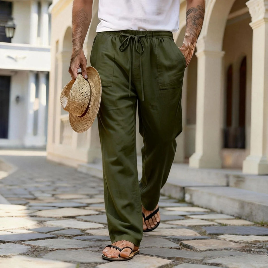 Herren leichte Leinenhose mit elastischem Bund und Kordelzug Shop Nory