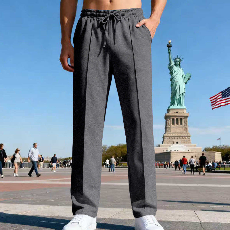 Herren nan elegante Sweathose mit Bügelfalte geradem Bein und Tunnelzug