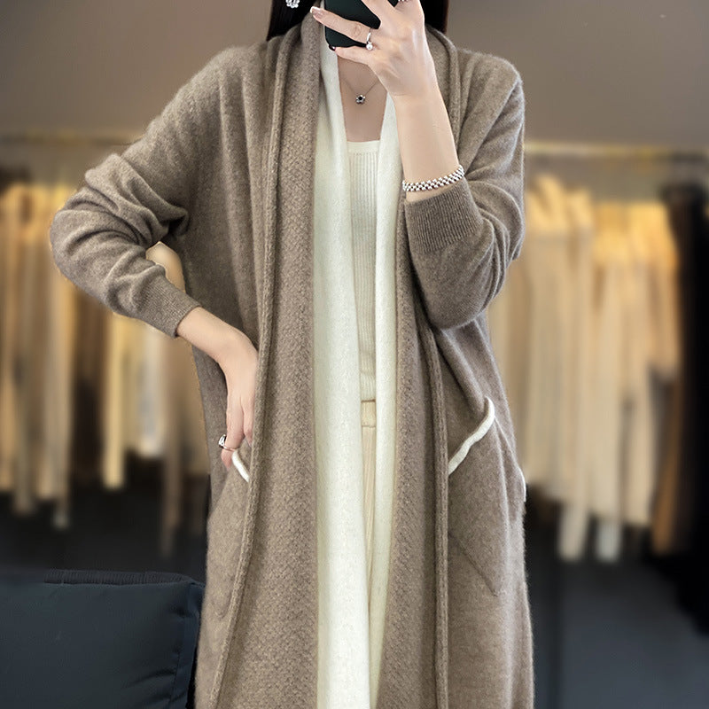 Damen Langer offener Cardigan in Kaschmir‑Look mit Schalkragen und Eingriffstaschen Shop Nory