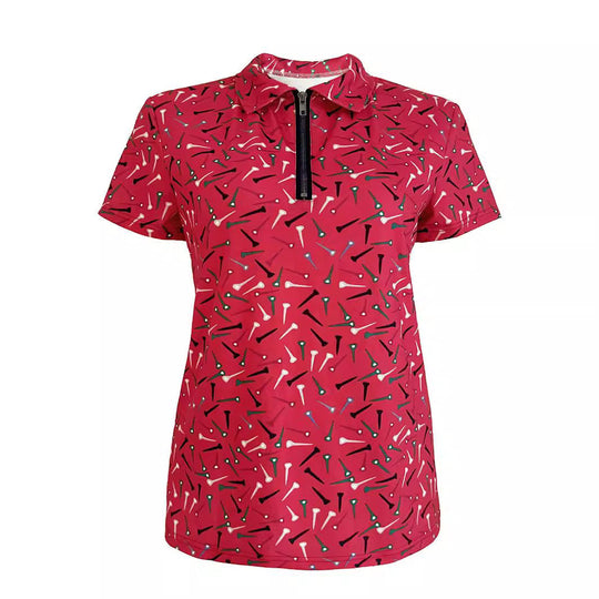 Damen Golfshirt mit modernem Muster und funktionalem Reißverschluss