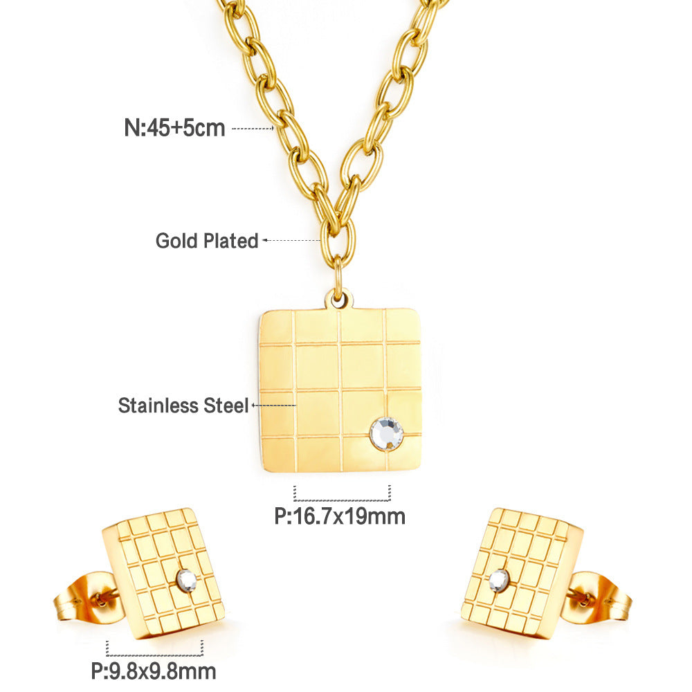 Damen Edelstahl Schmuckset mit quadratischem Anhänger und passenden Ohrringen Shop Nory
