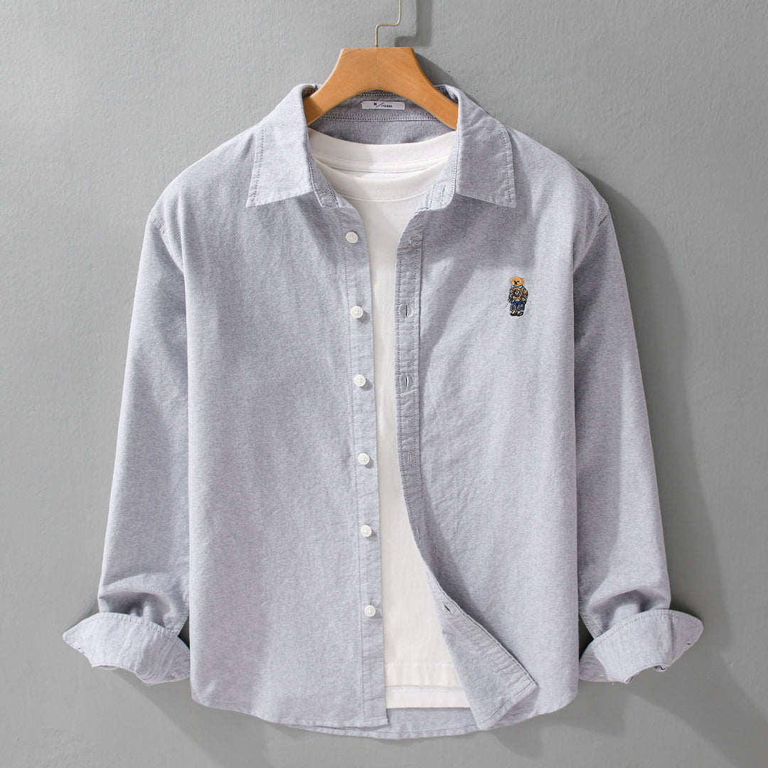 Herren Button-Down Overshirt im Casual-Relaxed-Stil mit tonaler Stickerei Shop Nory