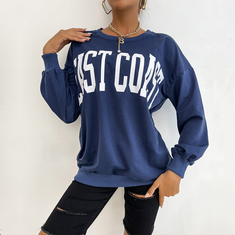 Damen Oversize-Sweatshirt mit College-Print, Rundhalsausschnitt und gerippten Bündchen Shop Nory