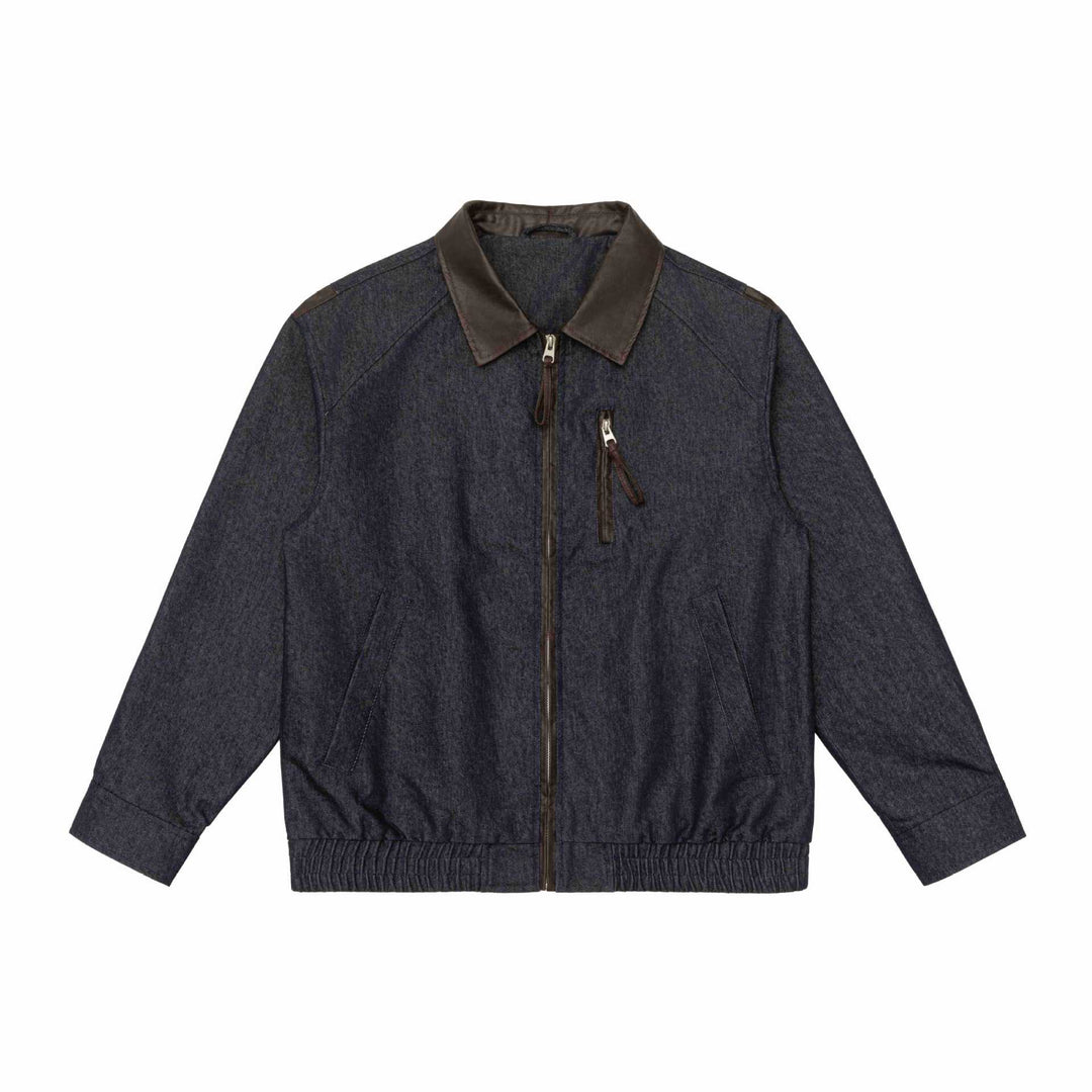 Herren Kurzblouson im Boxy-Cut aus Woll-Denimmix mit lederbesetztem Kragen und vertikaler Reißverschluss-Brusttasche Shop Nory