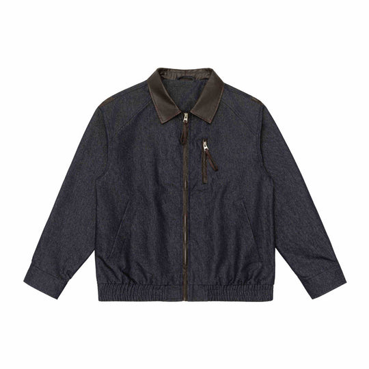 Herren Kurzblouson im Boxy-Cut aus Woll-Denimmix mit lederbesetztem Kragen und vertikaler Reißverschluss-Brusttasche Shop Nory