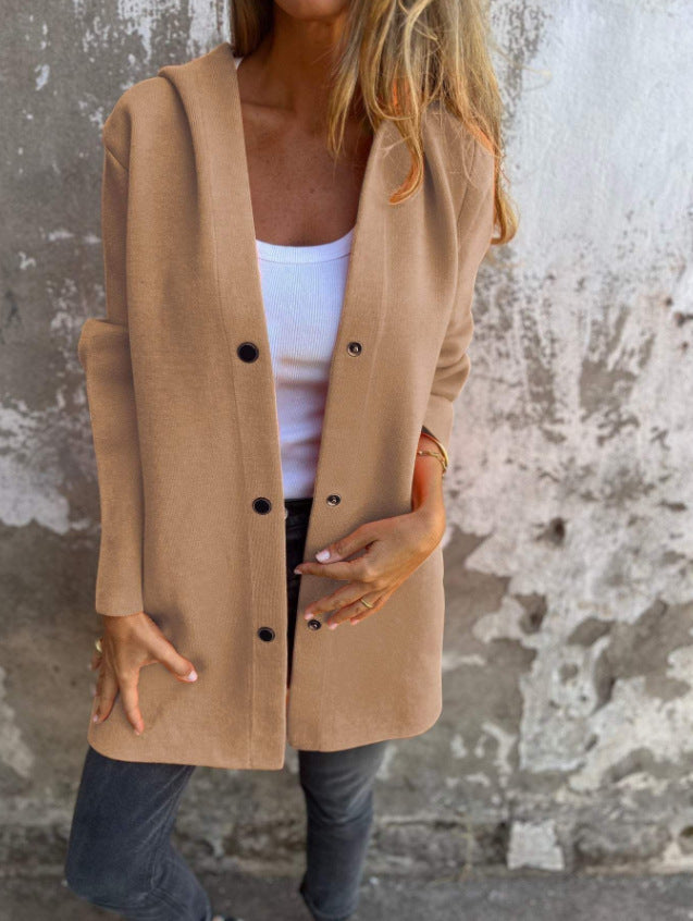 Damen Geradliniger Midimantel aus Wollmix mit Stehkragen und Druckknopfverschluss Shop Nory