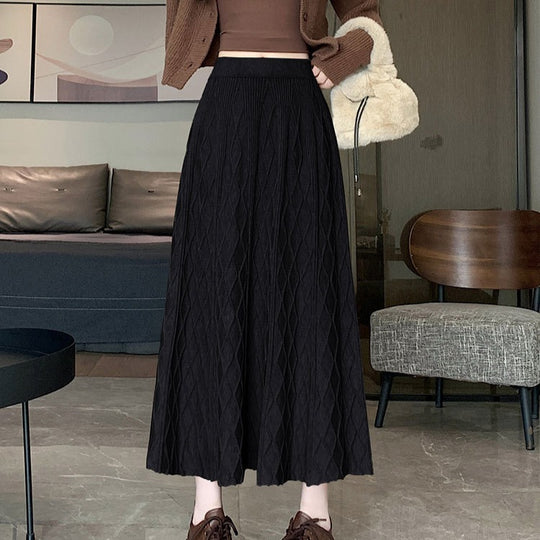 Damen Langer, plissierter Rock mit Rautenmuster Shop Nory