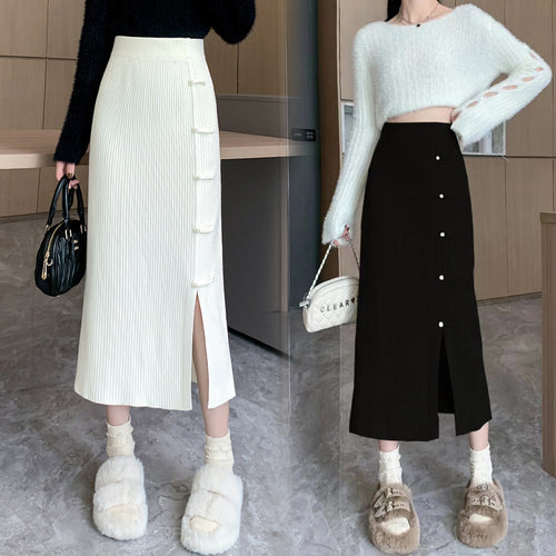 Damen Eleganter und raffinierter Strickrock mit Seitenschlitz Shop Nory