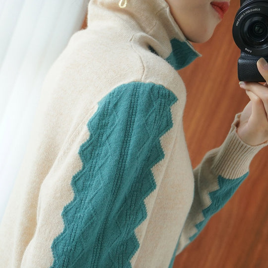 Damen Premium-Rollkragenpullover aus Feinstrick mit zentrierter Ajour‑Zopfstruktur Shop Nory