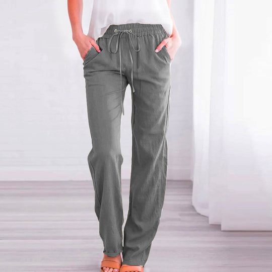 Damen Bequeme Leinen-Hose mit elastischem Bund und Taschen