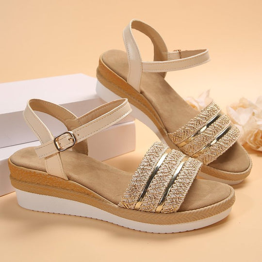 Damen Moderne Riemchen-Plateausandalen mit Glitzerapplikationen