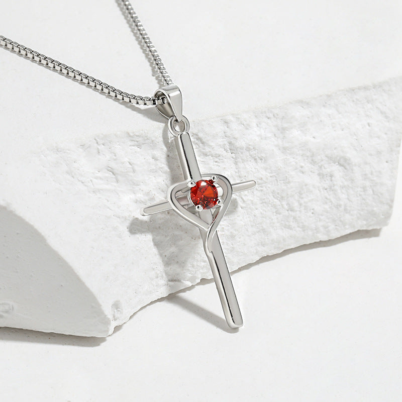 Damen Kreuz-Anhänger mit Herzen und funkelndem Zirkonia Shop Nory