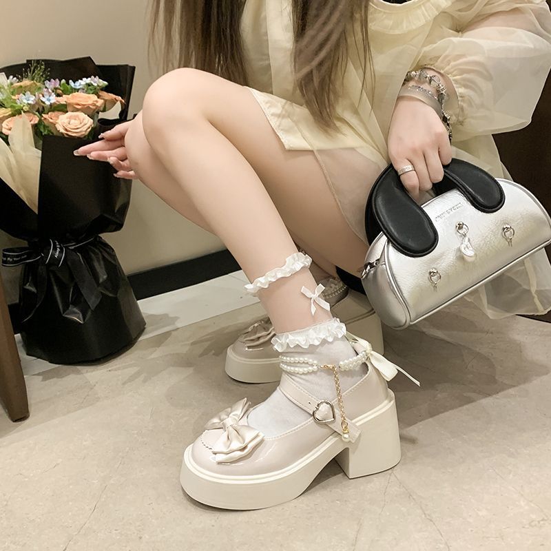 Damen Plateauschuhe mit dekorativem Perlenriemen und Schleifendetail